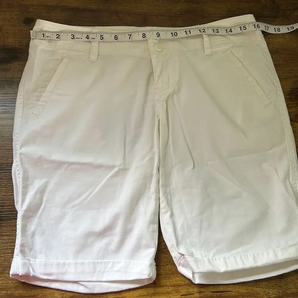 Mossimo Supply Co. White Cotton Blend Bermuda Cuffed Shorts